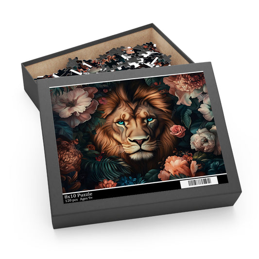 Crowned in Bloom Leo Lion Floral Puzzle –  120, 252, 500 - Piece Options