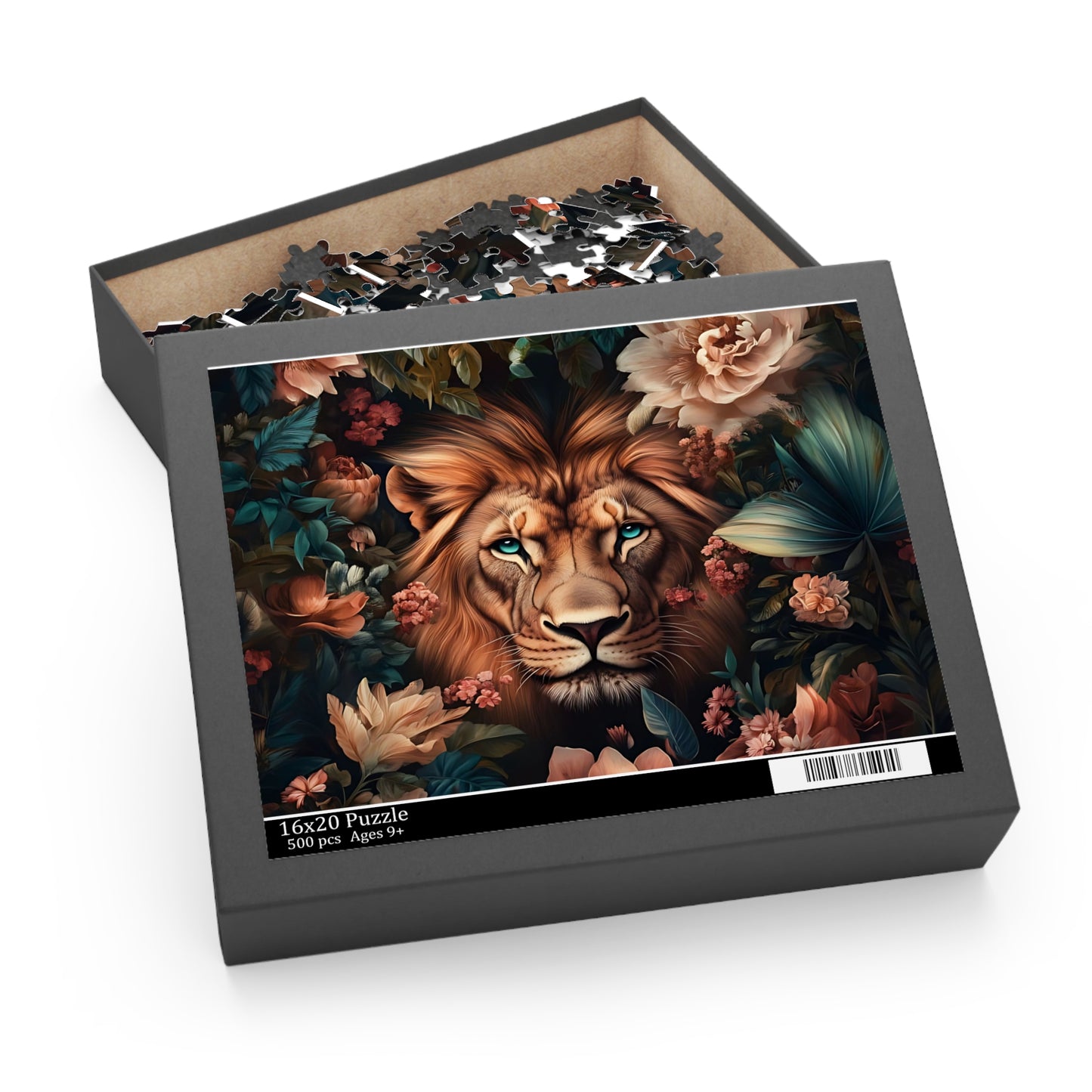 Crowned in Bloom Louie Lion Floral Puzzle – 120, 252, 500- Piece Options