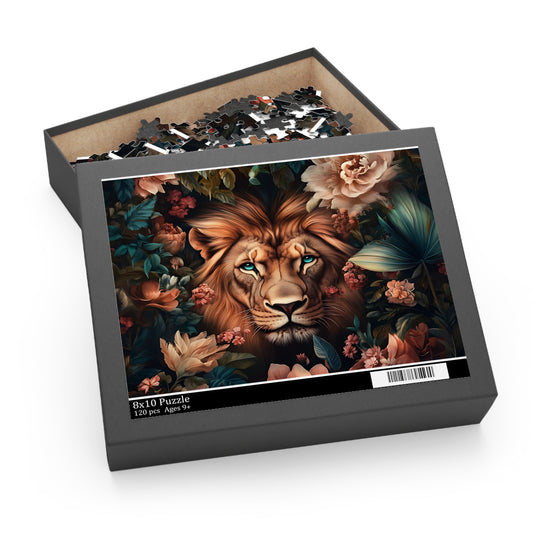 Crowned in Bloom Louie Lion Floral Puzzle – 120, 252, 500- Piece Options